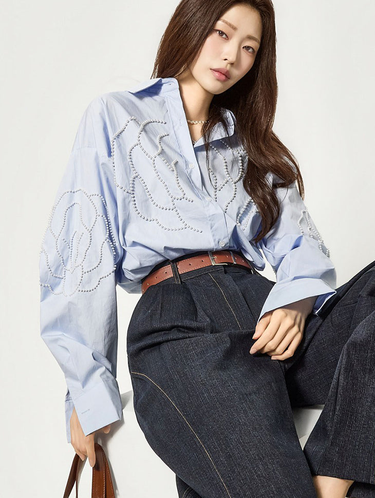 S859 パールフラワーシャツ