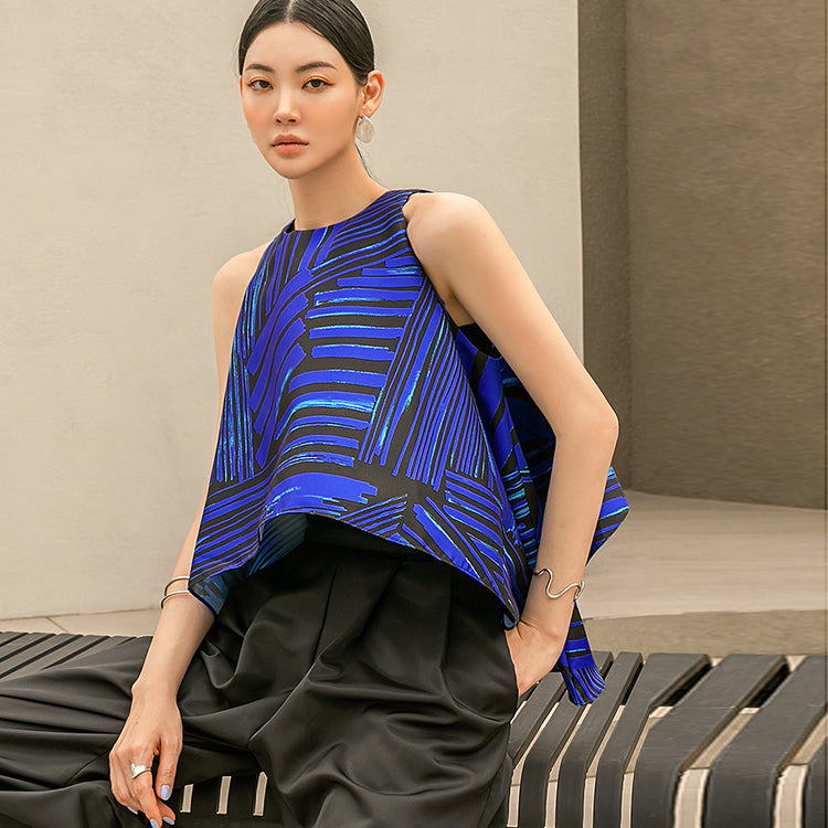 B9125 アシンメトリープリントブラウス