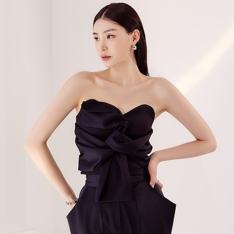 B9141 Ribbon Tube Top Blouse