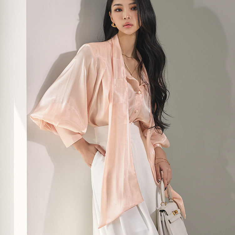 B2805 透视吊带纱衬衫