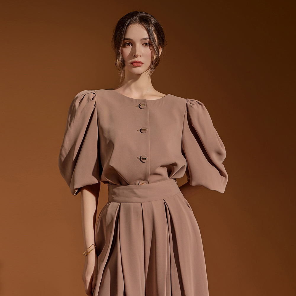 B2876 泡泡袖短款衬衫