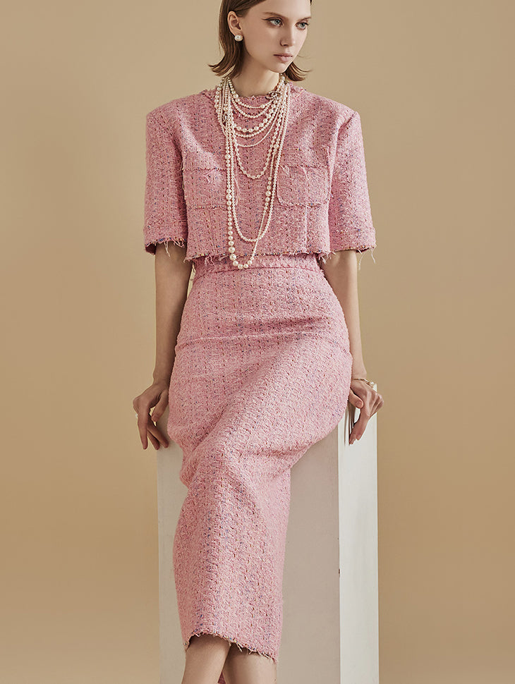 TP9116 淡色花呢短款衬衫两件套