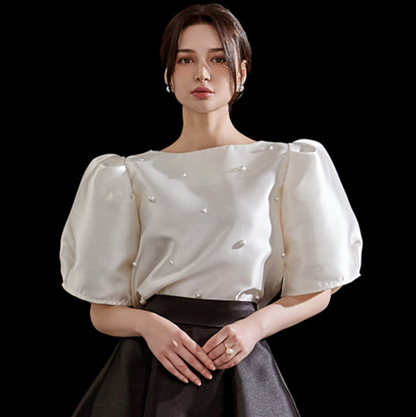 B2920 パールポイントパフスリーブブラウス