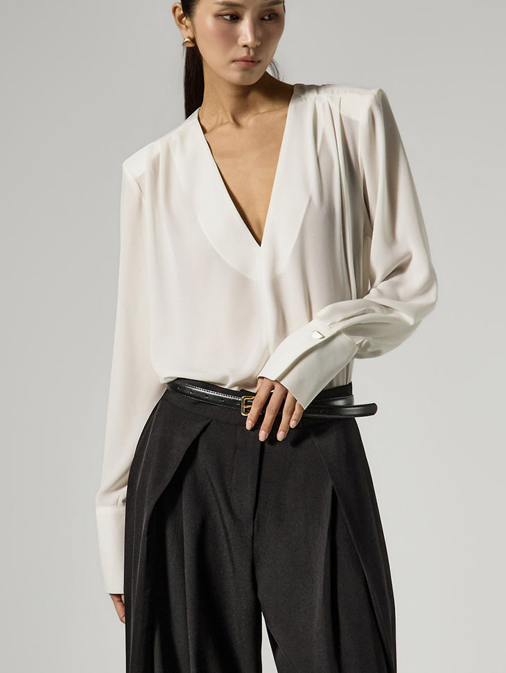 B9210 Asymmetrical V-Neck Blouse