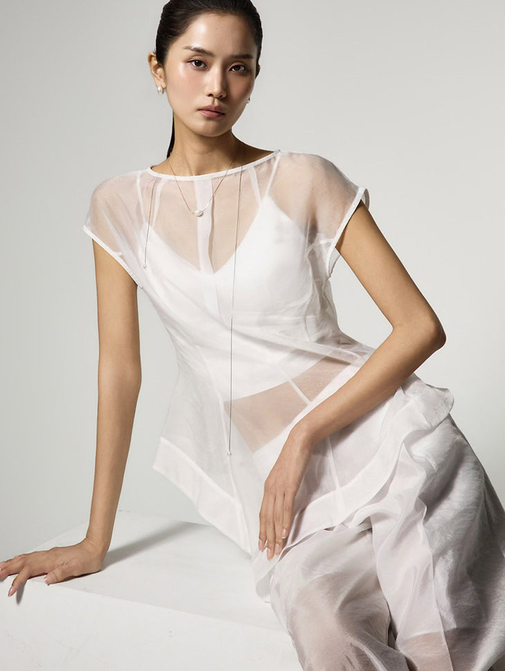 B3183 Organza Asymmetrical Blouse