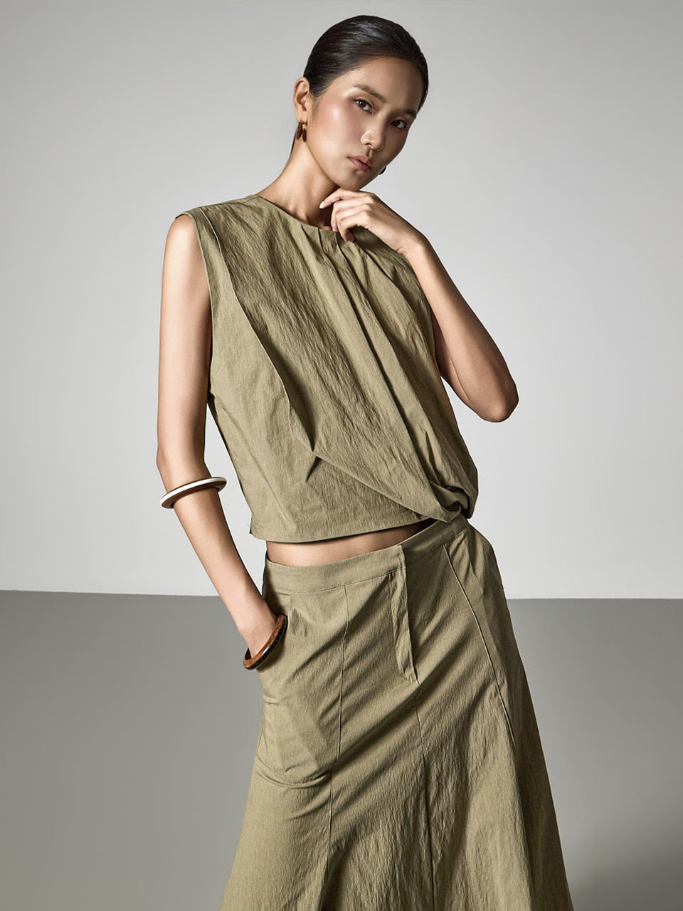 B3202 Asymmetrical Pintuck Blouse
