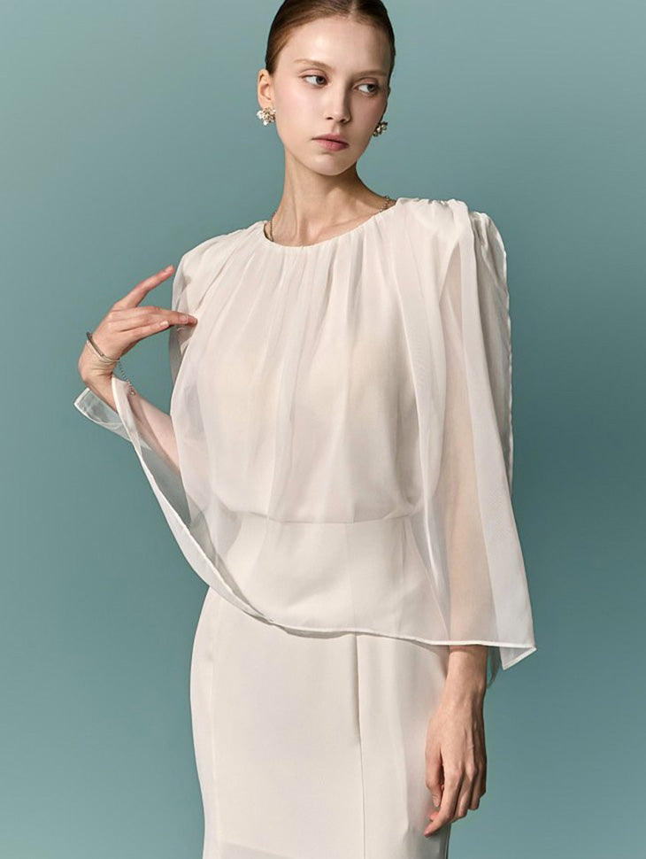 B3227 シフォンケープブラウス