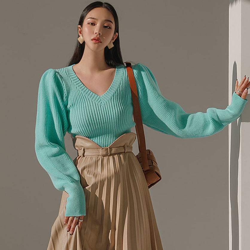 E2639 リブパフスリーブニット