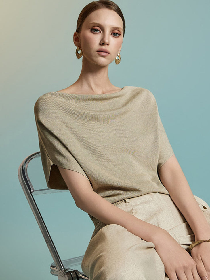 E3890 カウルネックニットトップス