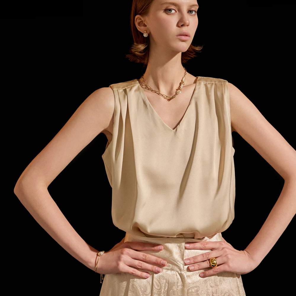 E3089 サテン ノースリーブ トップ