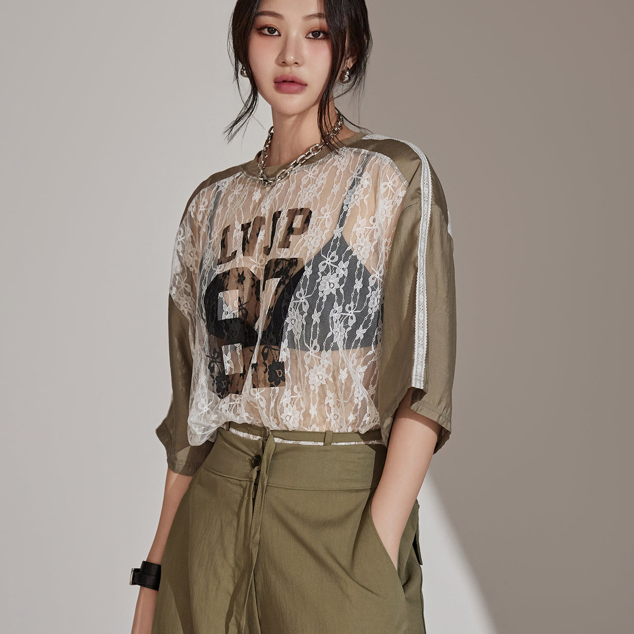 E3388 蕾丝透视上衣