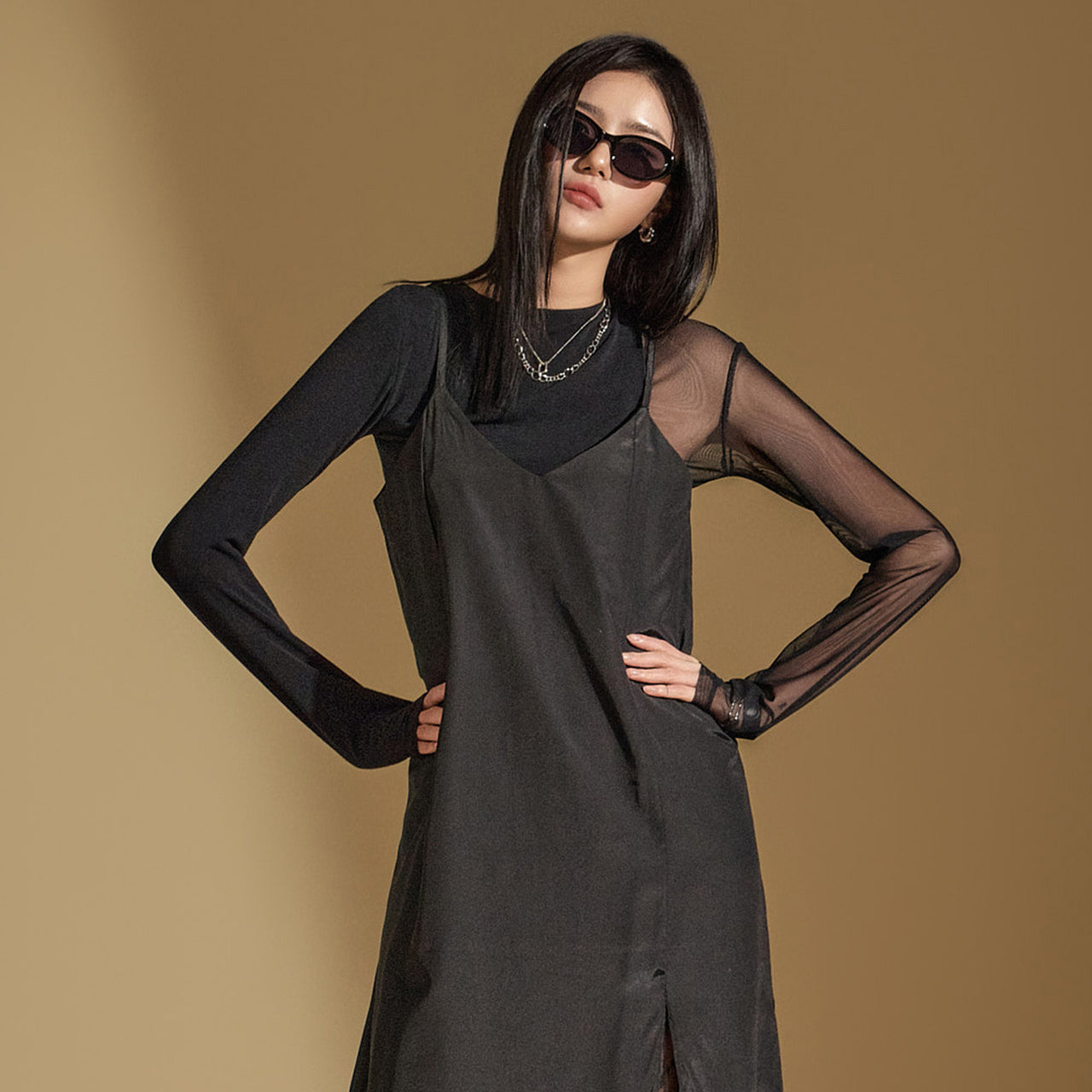 E3522 シアーカラーコントラストトップ