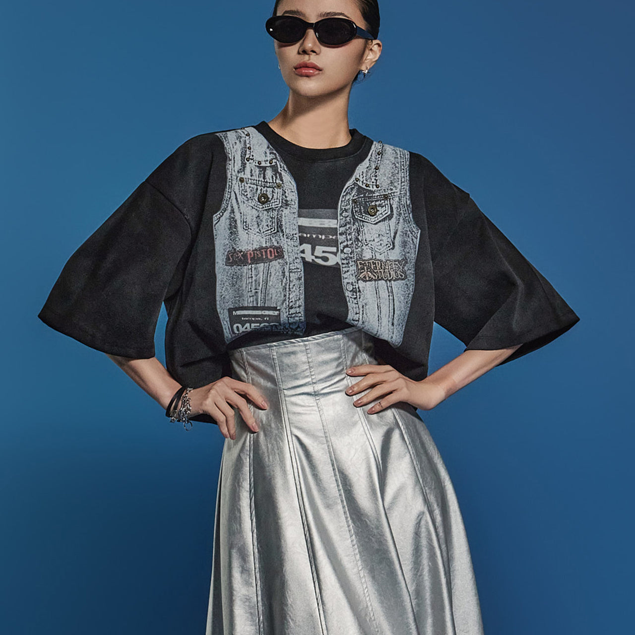 E3616 牛仔印花上衣