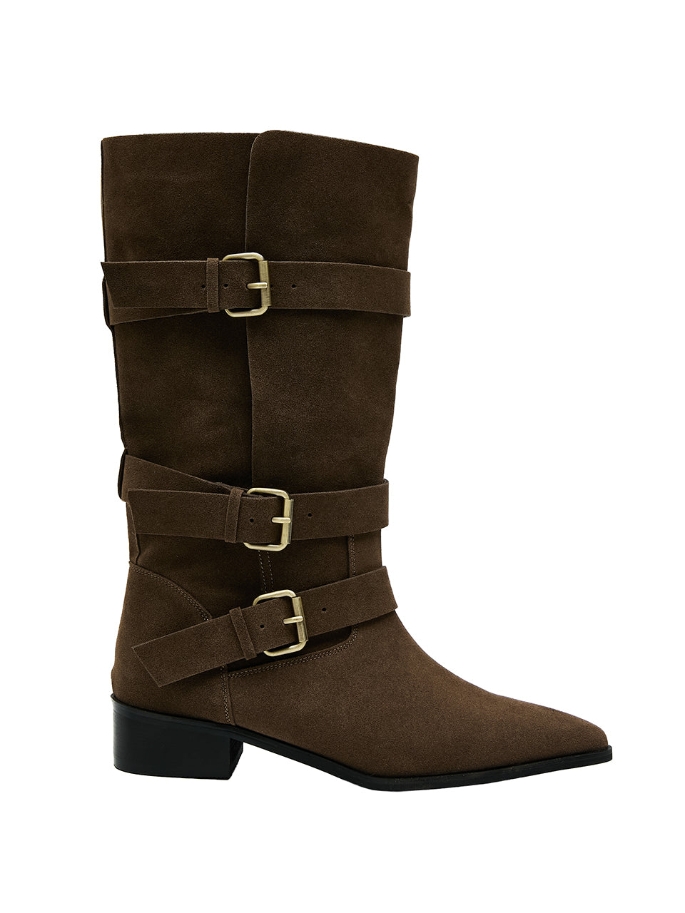 AR-3531 Suede Triple Buckle Mid-Calf Boots