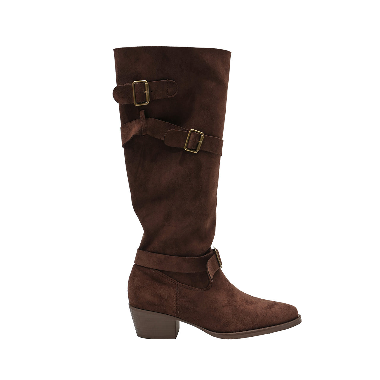 AR-3535 Suede Buckle Mid-Calf Boots