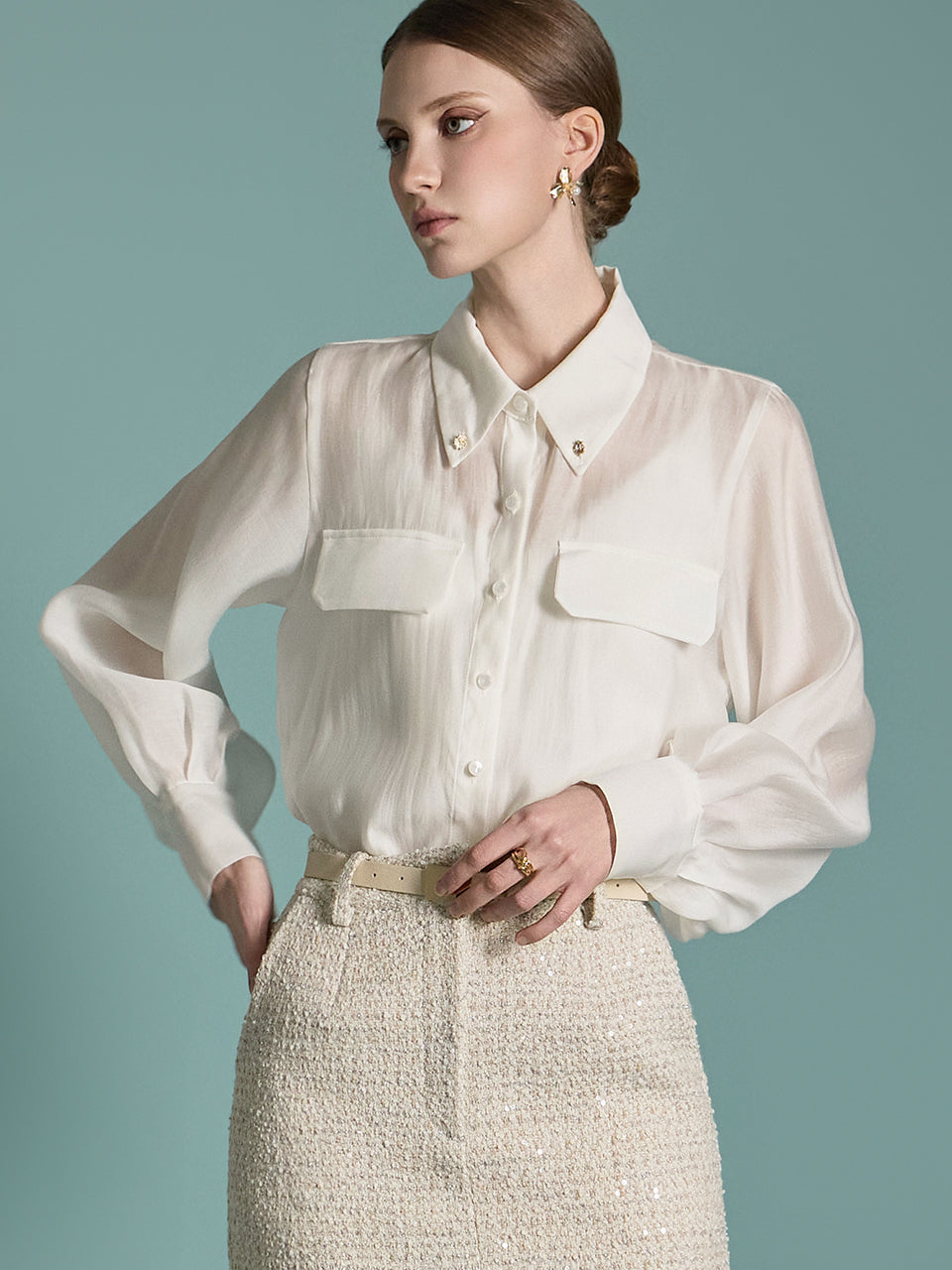 B3032 ボタンブラウス