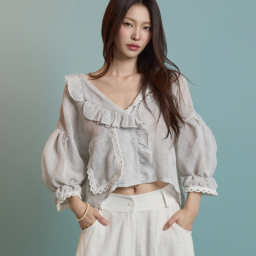 B3061 リネンフリルブラウス