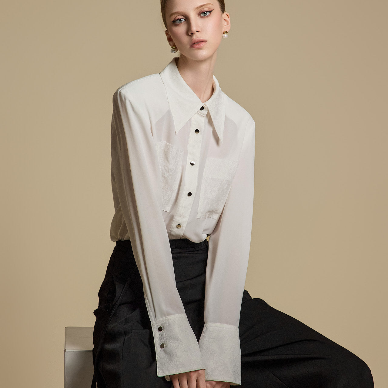 B3071 シアーレースブラウス