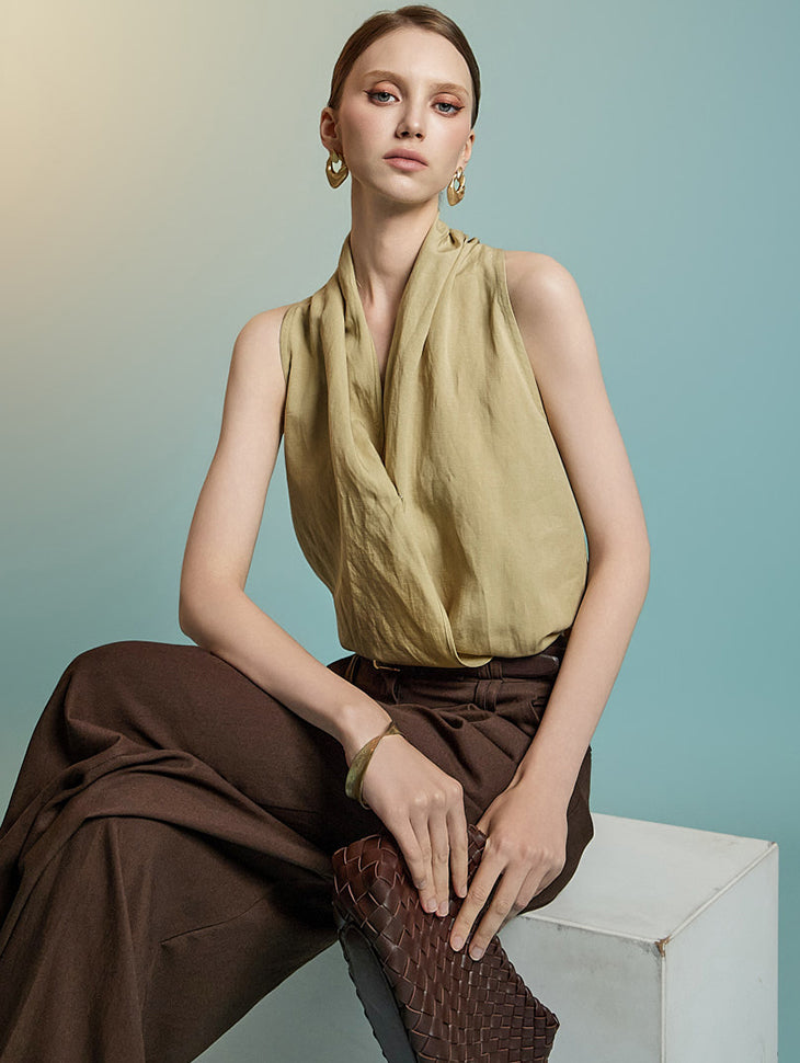 B3109 亚麻挂脖衬衫