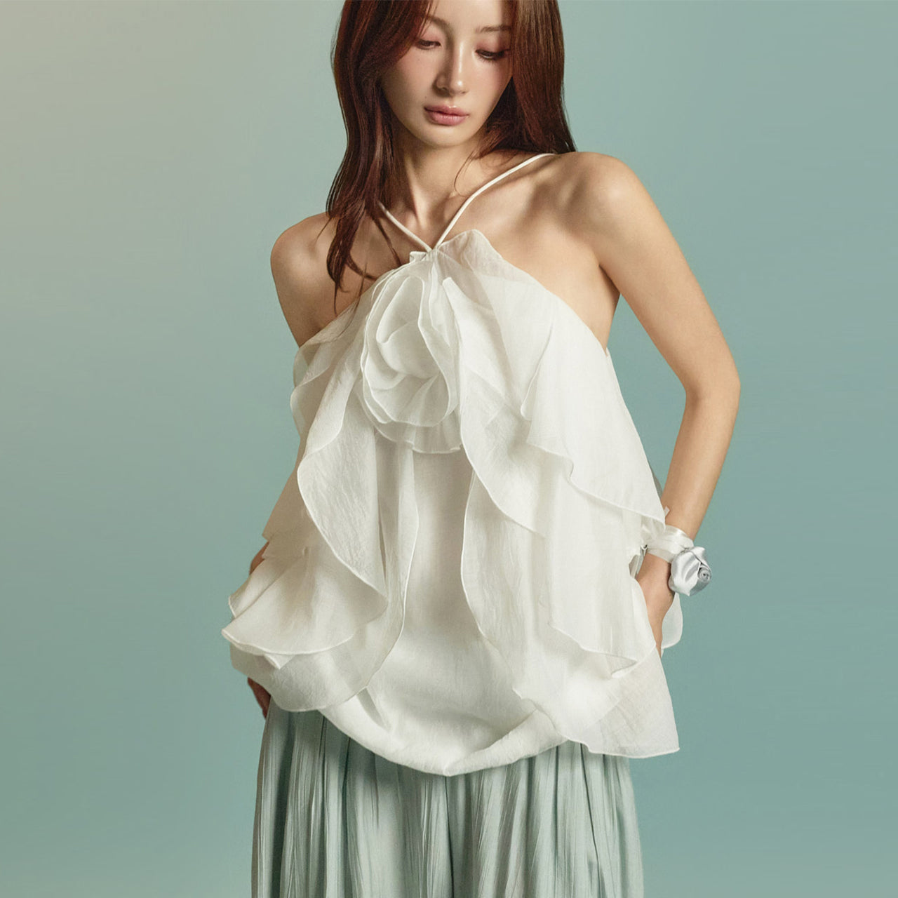 B3120 Ruffle Halterneck Blouse