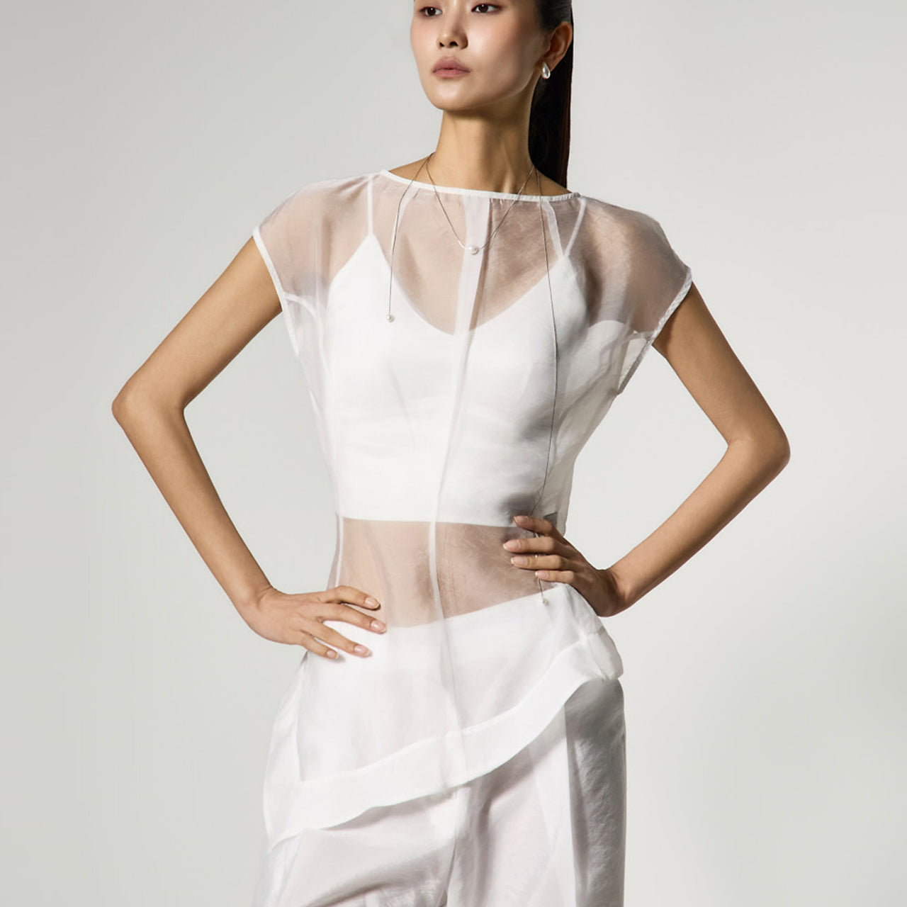 B3183 Organza Asymmetrical Blouse