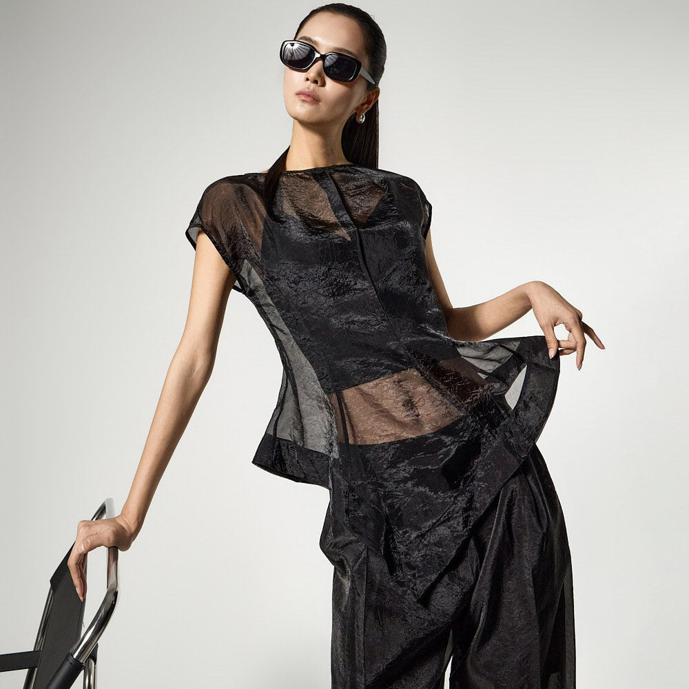 B3183 Organza Asymmetrical Blouse