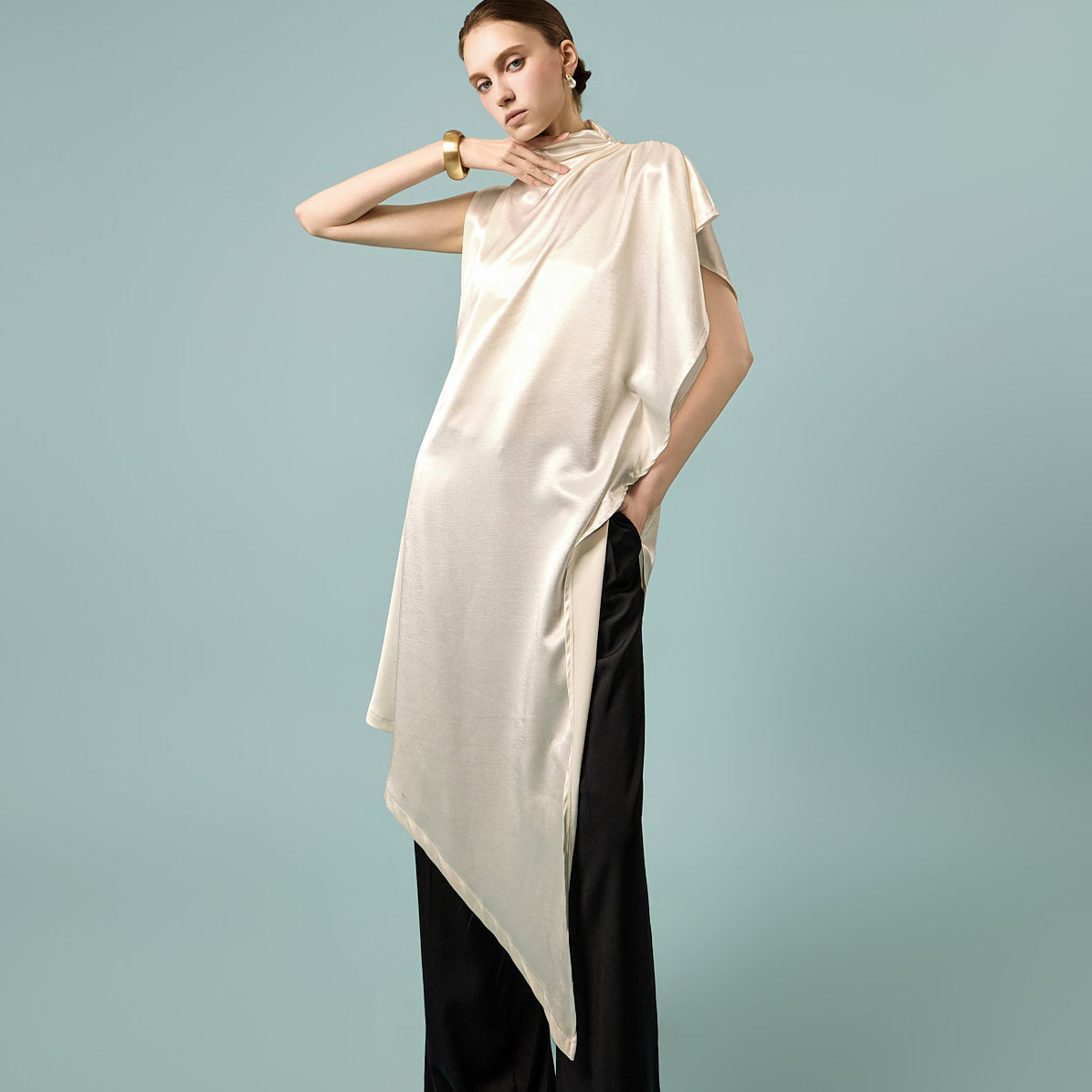 B3197 Strap Set Asymmetrical Blouse