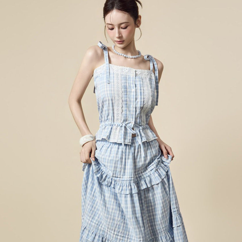 B3213 Check Frill Blouse