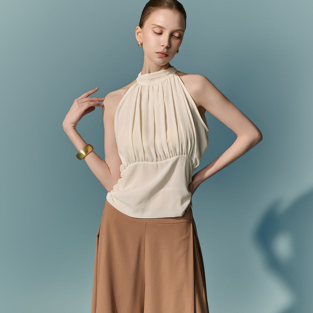 B3232 Halter Shirred Drape Blouse