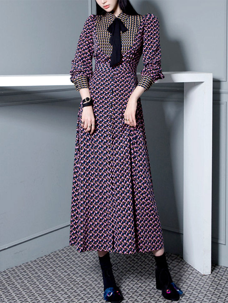 D3464 图案连衣裙配领带套装