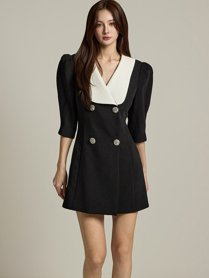 D4770 Double Button Mini Dress