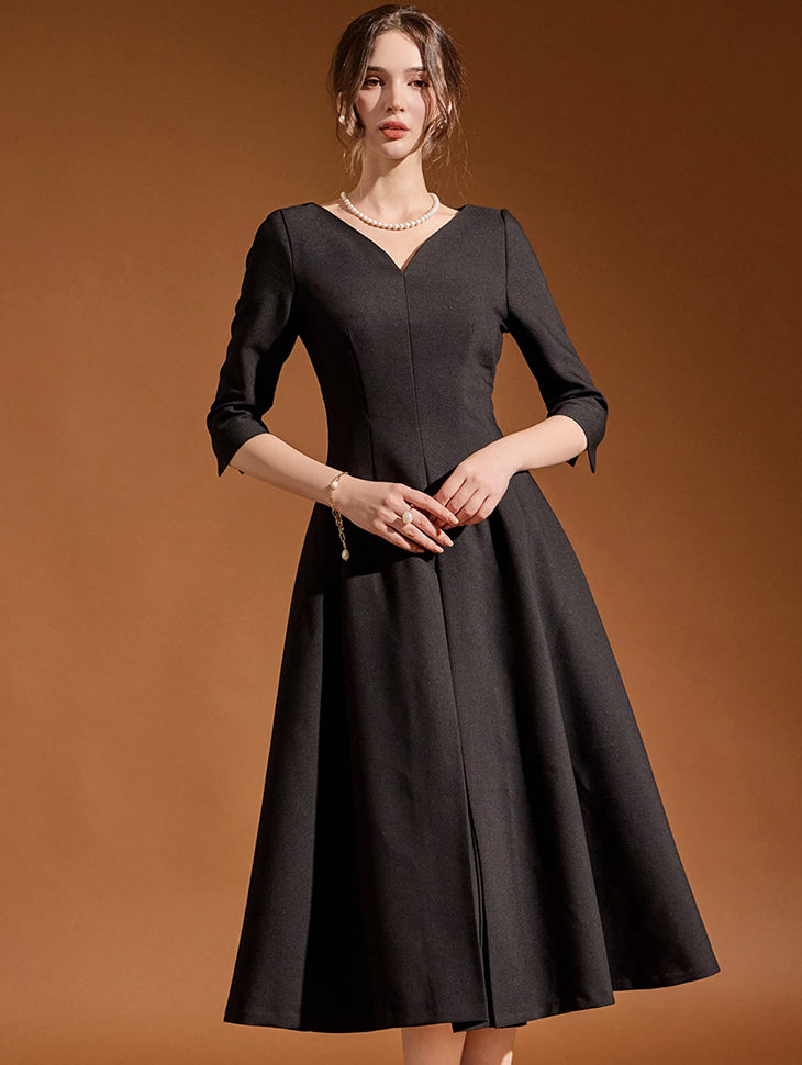 D4771 ハートネックライン ミディドレス