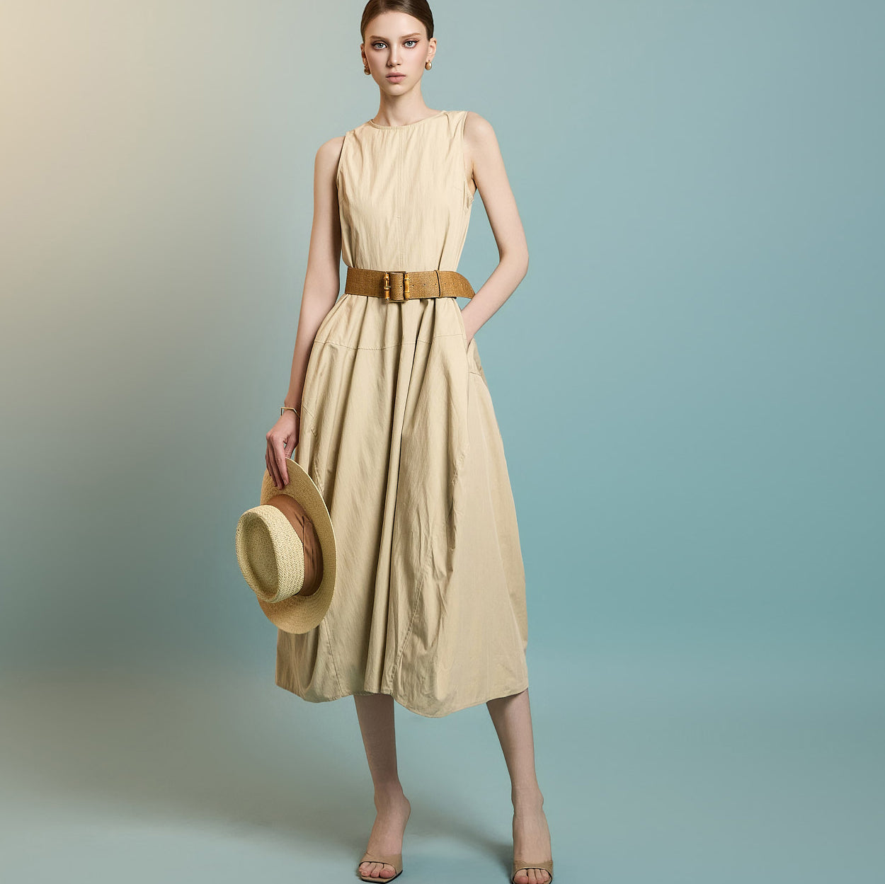 D4994 ナイロンベルトドレス