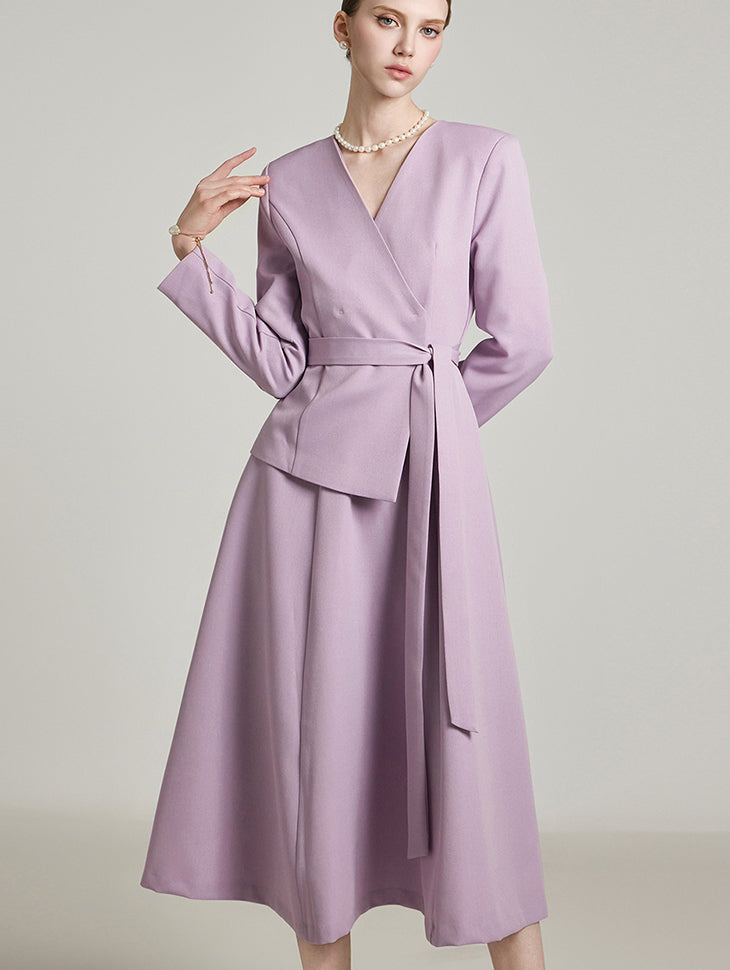 D5193 ベルト付きVネックドレス