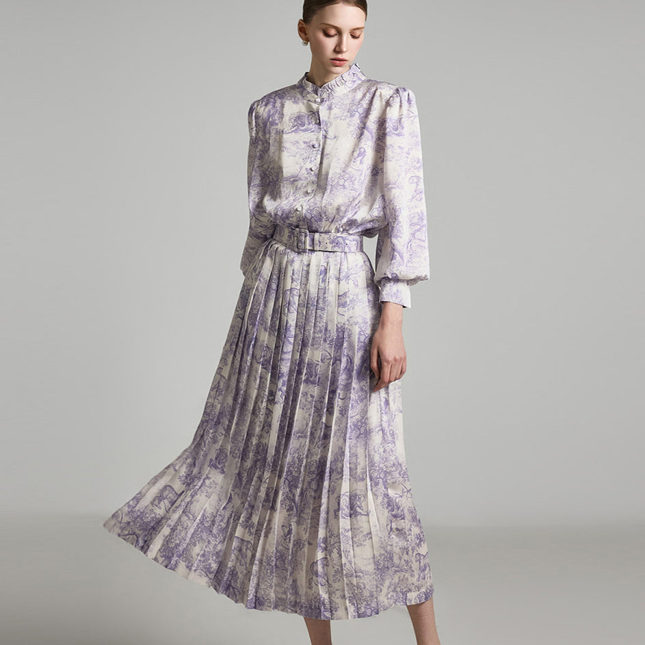 D5211 带腰带的褶皱连衣裙