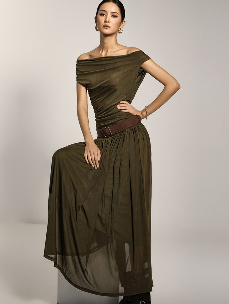 D5238 Off-Shoulder Dress with Belt