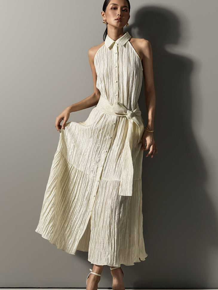 D5297 带肩带的褶皱连衣裙