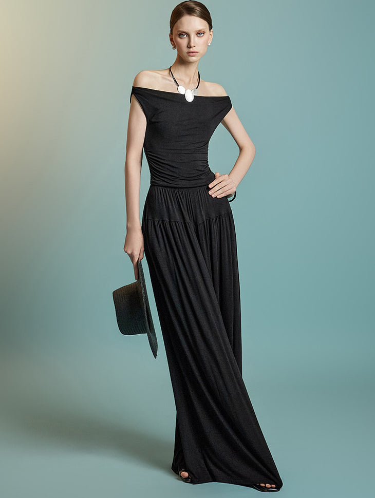 D5303 カウルネックトップツーピースセット