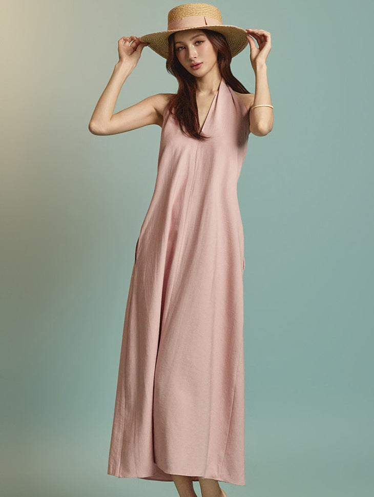 D5342 Linen Halterneck Dress