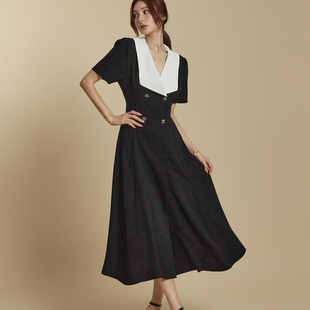 D5343 有领拼色连衣裙