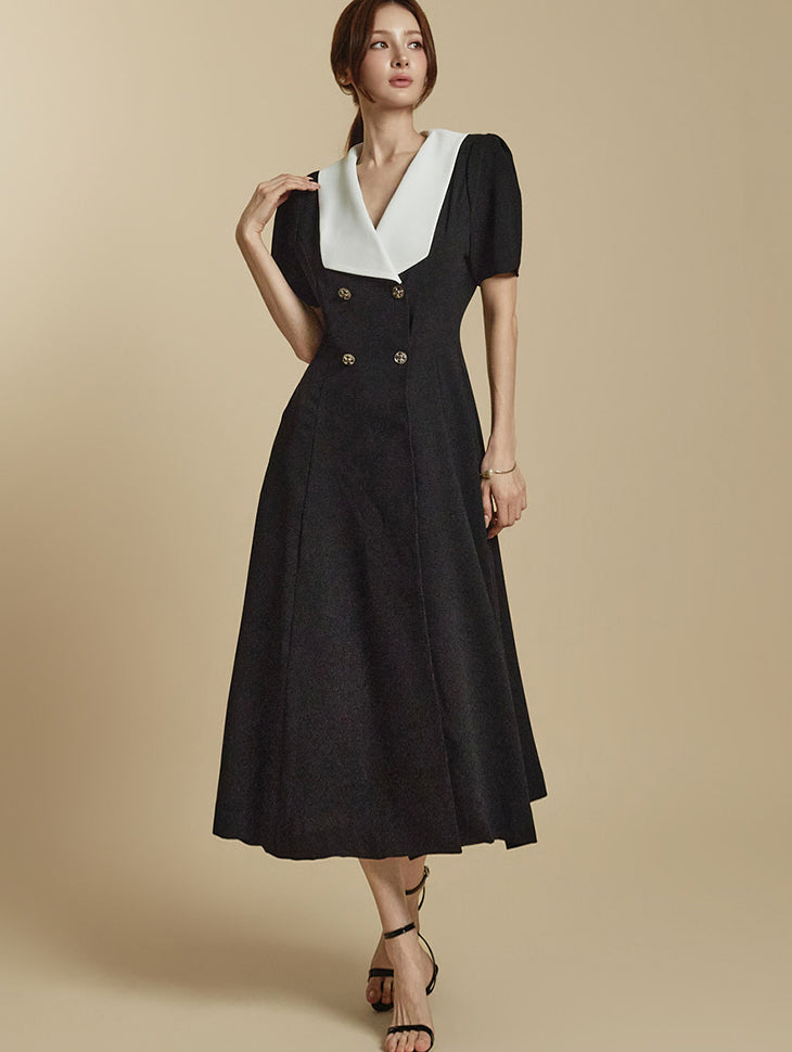 D5343 カラーブロック ドレス(襟付き)