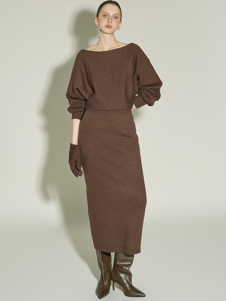 D5408 Boat-Neck Wool Knit Dress