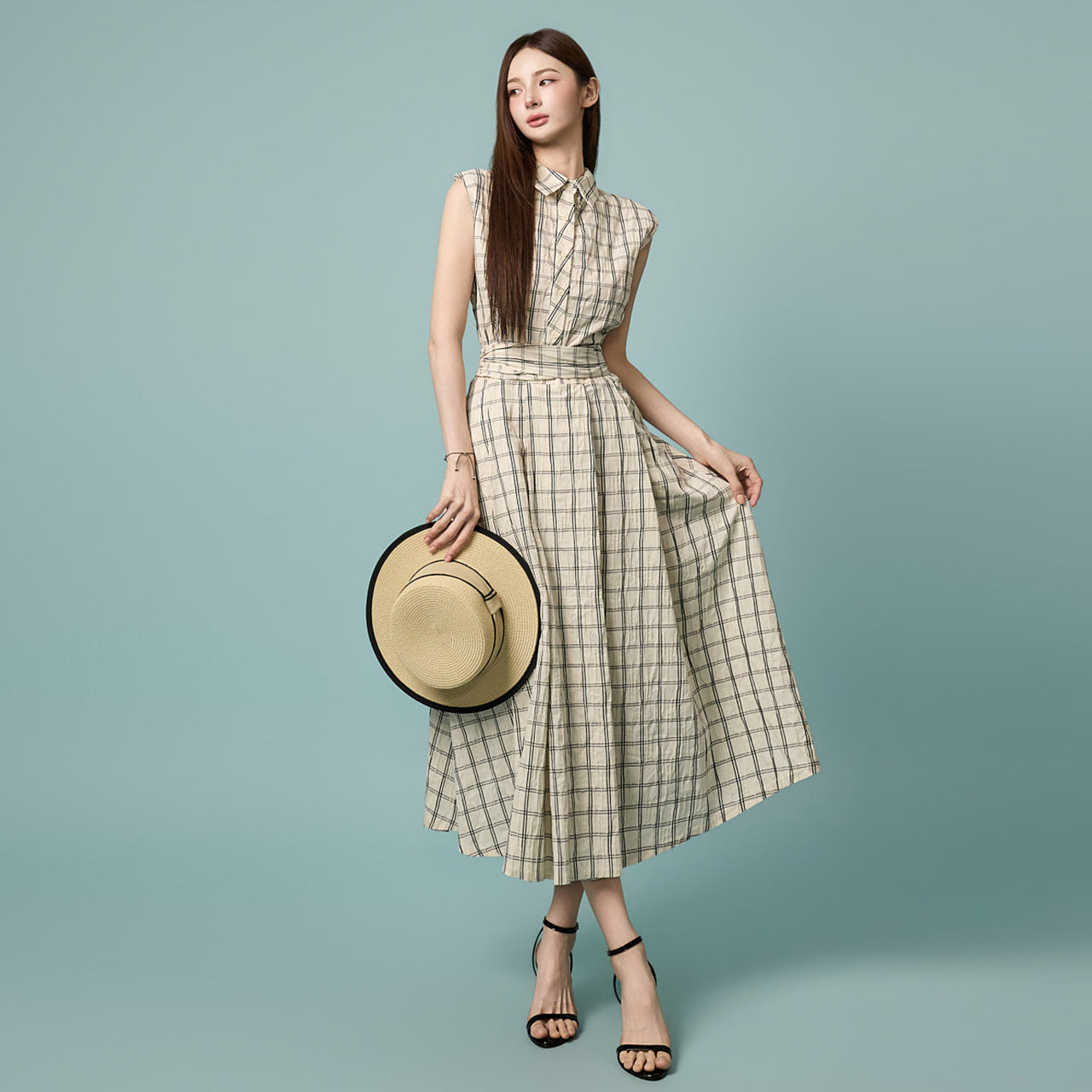 D5629 ストラップセットチェックドレス