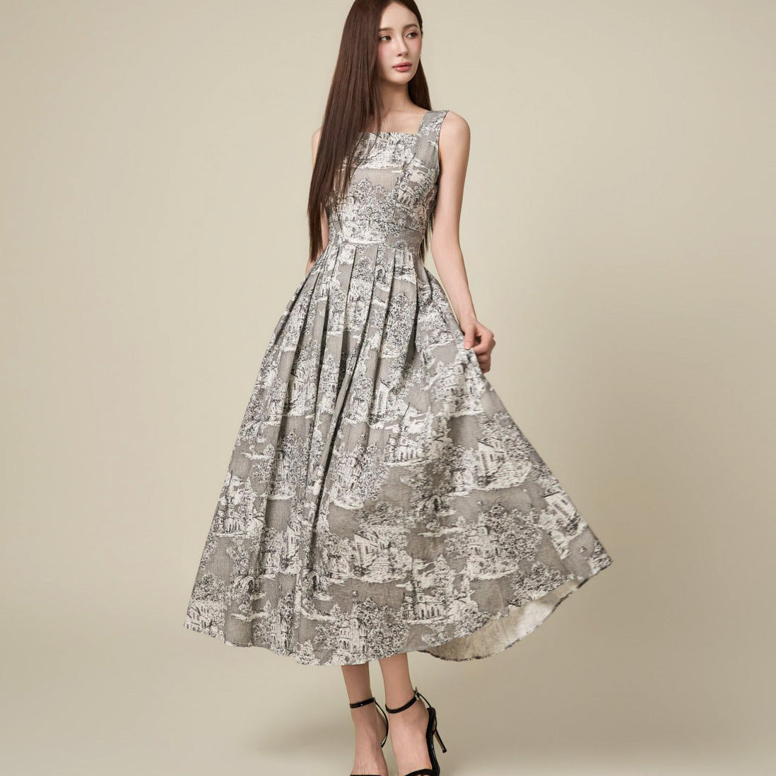 D5639 リネン プリーツドレス