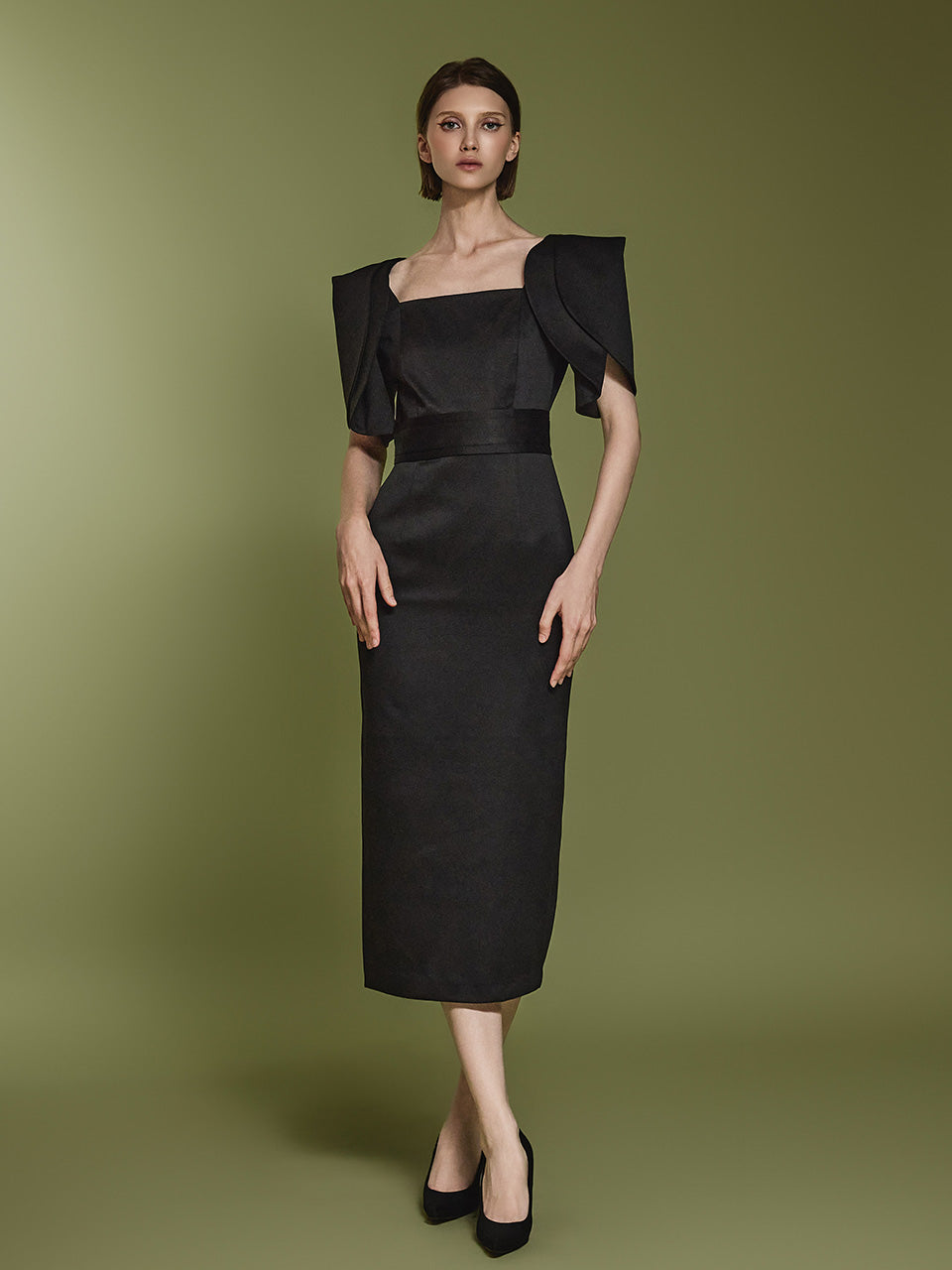 D9433 郁金香灯笼袖修身连衣裙