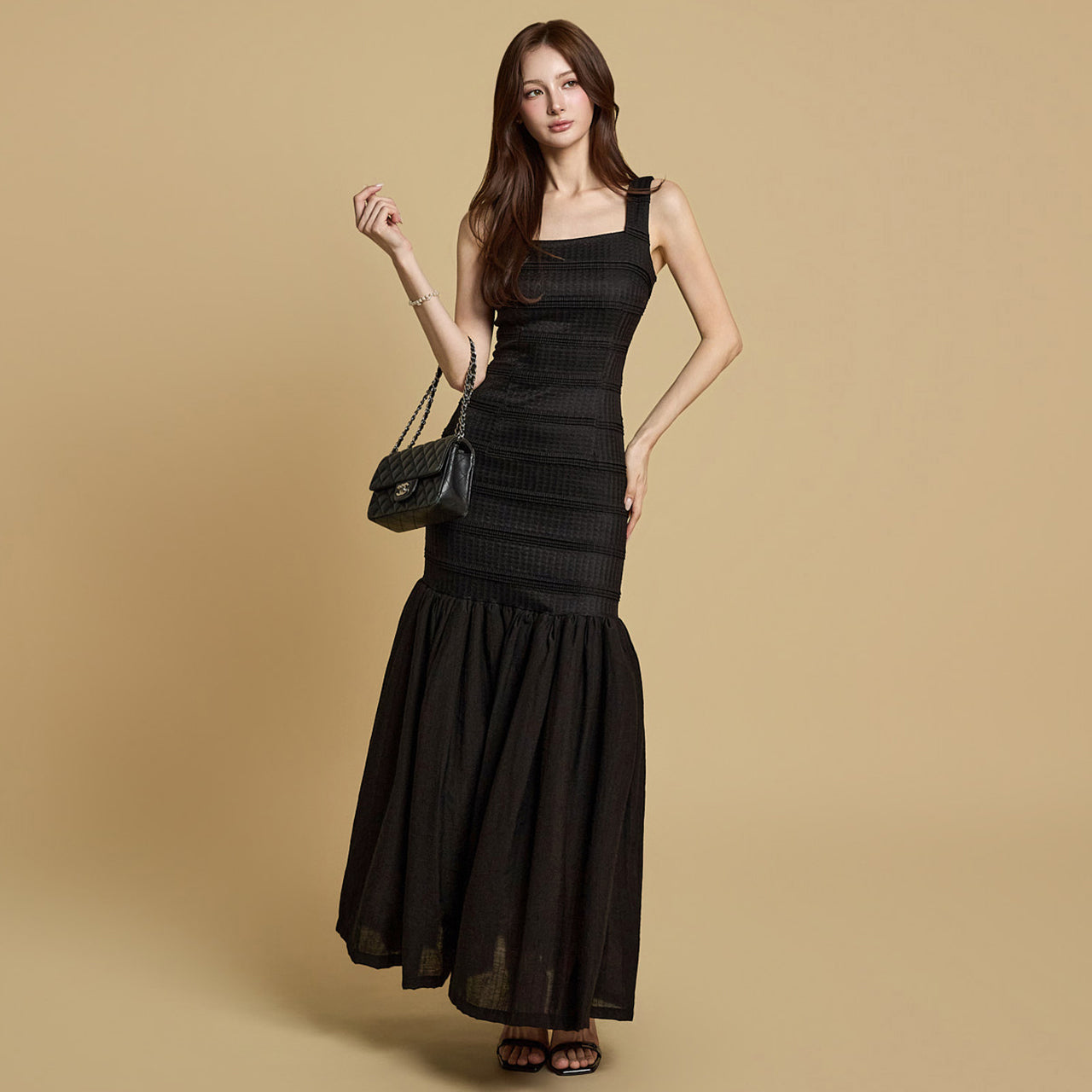 D9540 シャーリングプリーツドレス