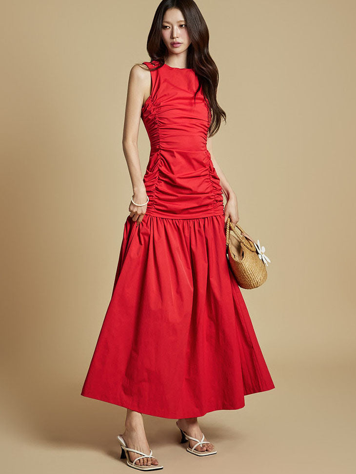 D9548 褶皱长连衣裙