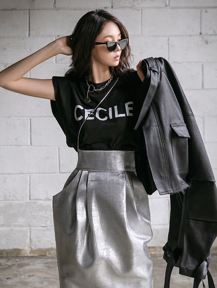 E2506 プリントノースリーブTシャツ