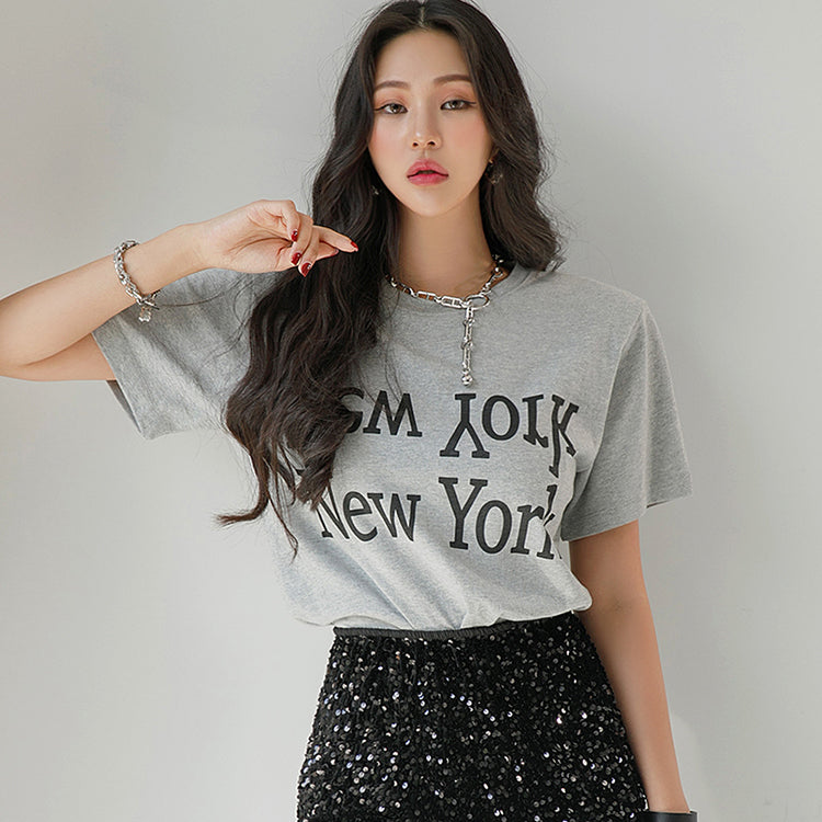 E2814 印花垫肩T恤