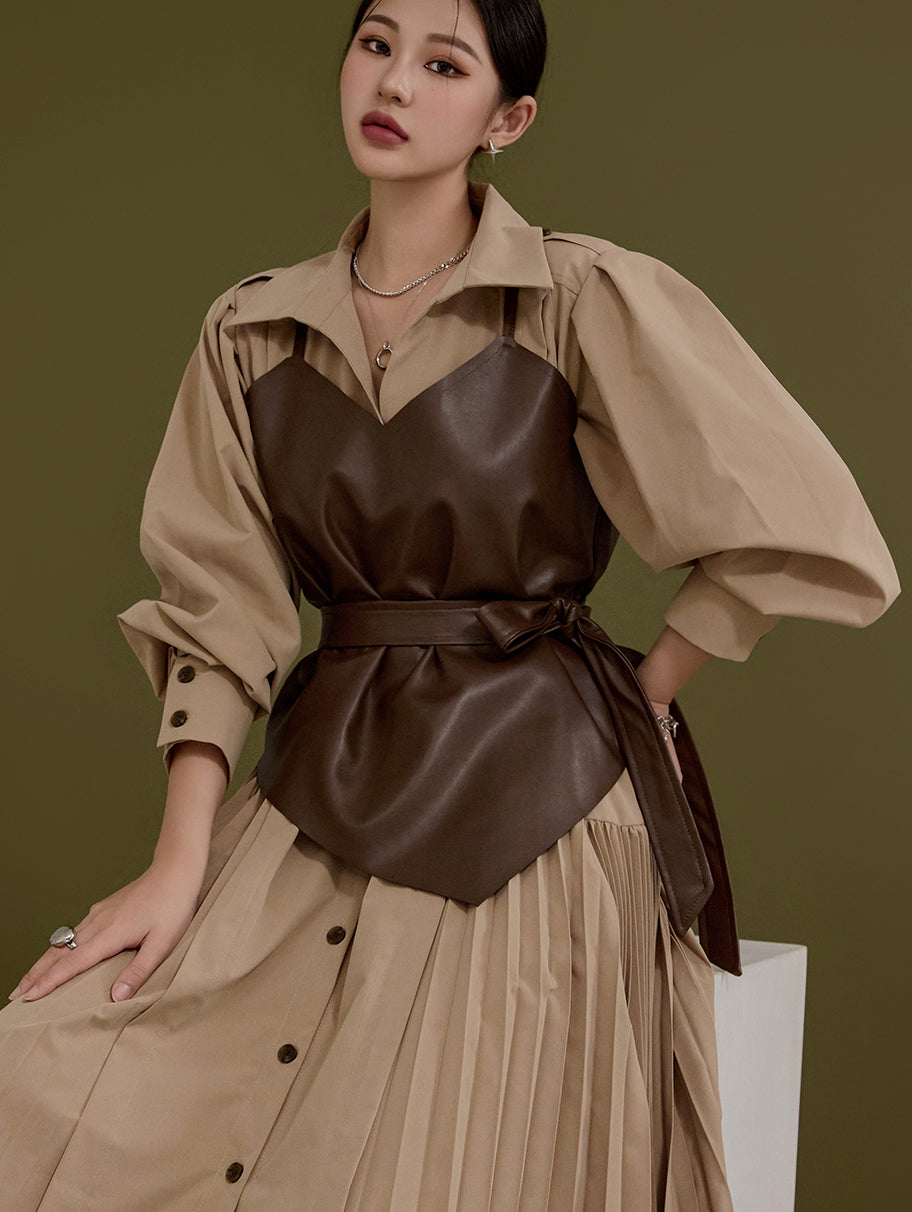 E3123 Leather Asymmetrical Bustier with Belt